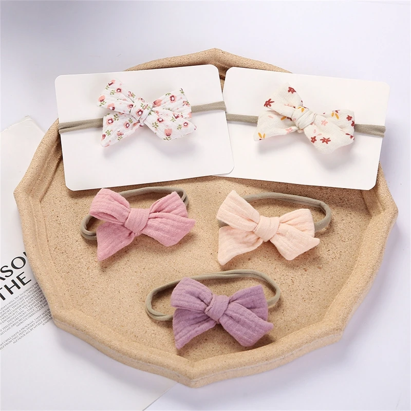 

3Pcs/Set Baby Girl Soft Nylon Headband with Cotton Double Layer Bowknot Floral Polka Dot Solid Color Bows Hairband Dropshipping