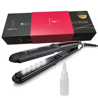 Steam Straighteners for Hair, Professional Salon Ceramic Tourmaline Vapor Steam Flat Iron Hair Straightener and Curler 2 in 1