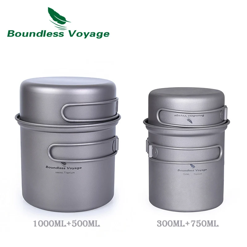 

Набор титановых кастрюль для кемпинга Boundless Voyage, уличная посуда, чашка, чаша для 1-2 человек, легкий набор для приготовления пищи со складной р...