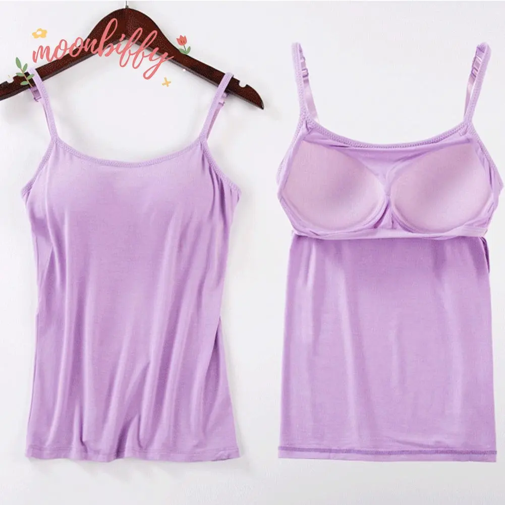 

Sexy Women Solid Tank Tops Adjustable Strap Built In Cup Padded Wireless Camisole Camis Vest Female Home Basic Tank Top