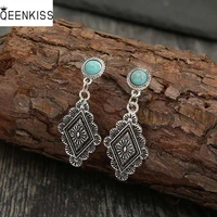 qeenkiss%c2%a0eg6307 fine%c2%a0jewelry%c2%a0wholesale%c2%a0fashion%c2%a0woman%c2%a0girl%c2%a0birthday%c2%a0wedding%c2%a0retro diamond turquoise antique silver drop earrings
