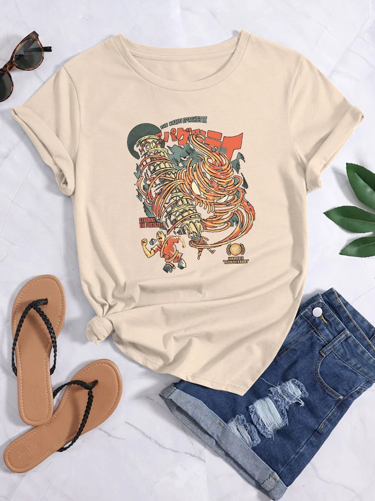 

Женская футболка с принтом «The Kaiju», летняя повседневная футболка в стиле хип-хоп с принтом «Пиза»