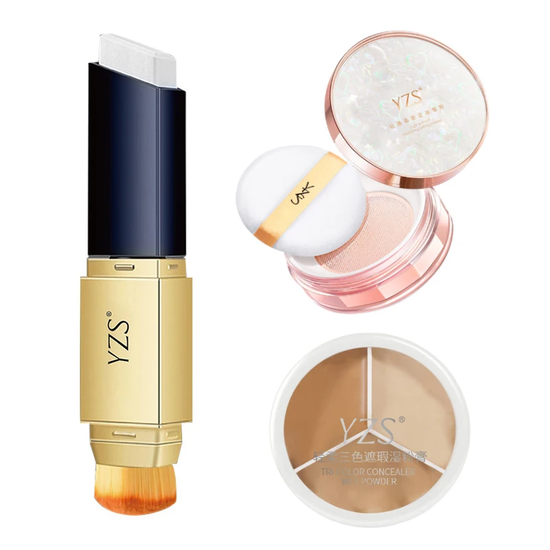 

YZS Face Loose Powder Spot Acne Cover Makeup Set Facial Concealer Powder Foundation Brighten Moisturizing Oil-control