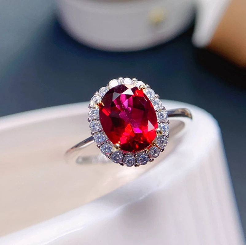 

Natural topaz ring women's exclusive red 925 sterling silver fresh and simple