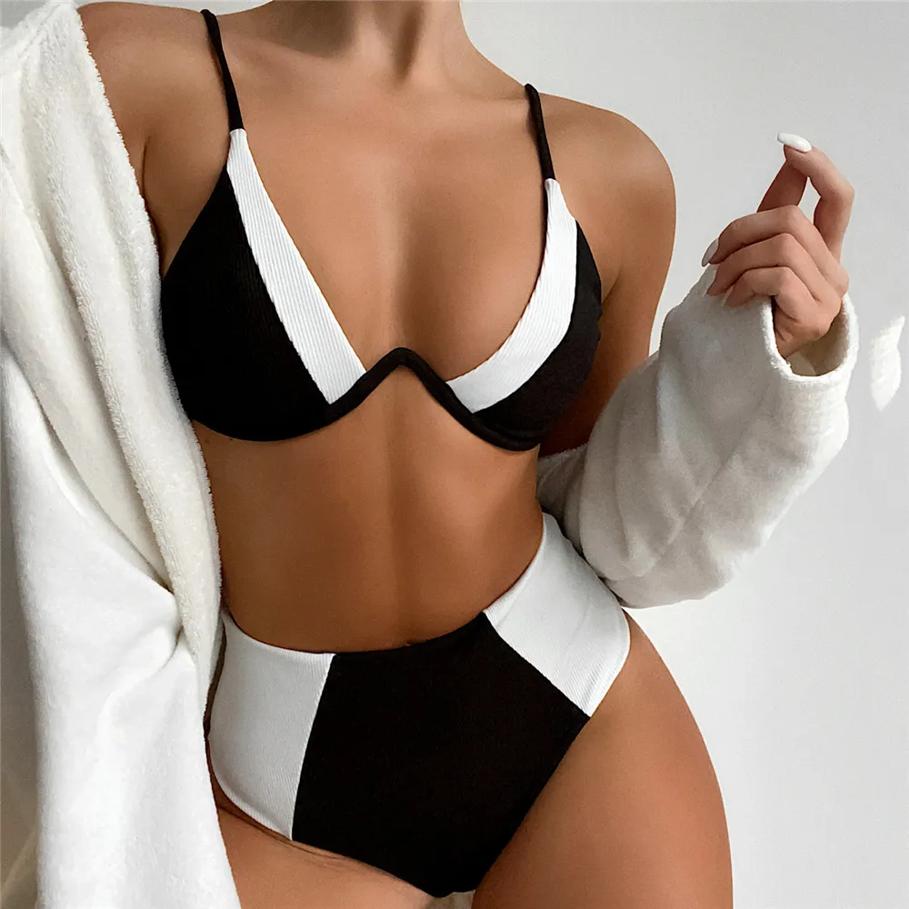 

Женский купальник с завышенной талией, черный или белый цвет