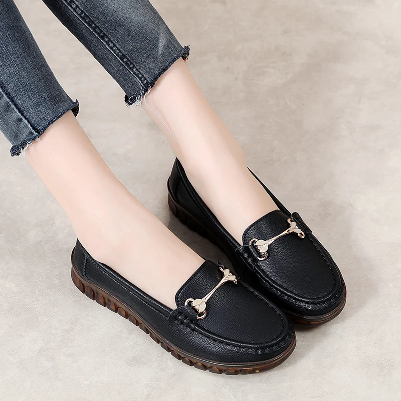 New Women Genuine Leather Flats Platform Woman Ladies Casual Shoes Luxury Loafers Female Slip-on Boat Walking Shoes Moccasins