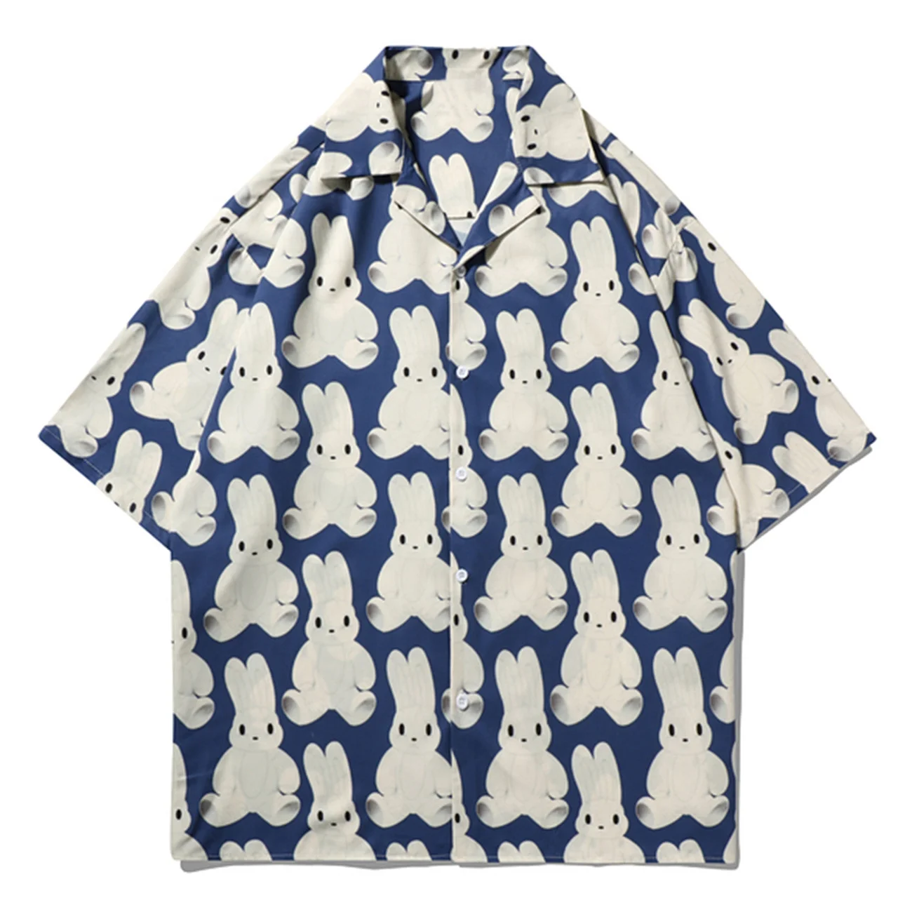 

KKAYCATE Hawaii Rabbit Print Shirt Men Women Harajuku Short Sleeve T Shirt Summer Casual Botton Shirt Tops Loose Streetwear
