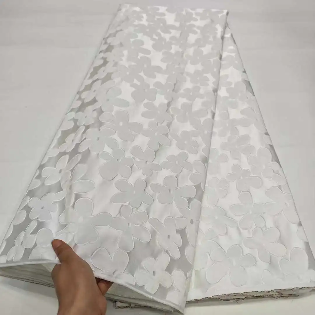 Новейшая французская жаккардовая кружевная ткань 2024 Высококачественная органза