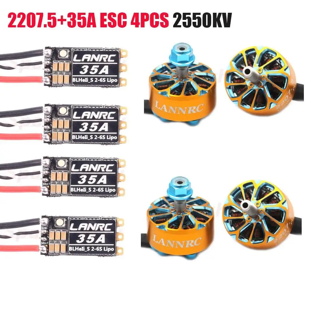 

4pcs 2207.5 1750kv/1950kv/2550kv 3-6s Lipo Brushless Motor 35a/45a Blhelis 2-6s Lipo Esc For 5inch 6inch Race Through Drones Diy