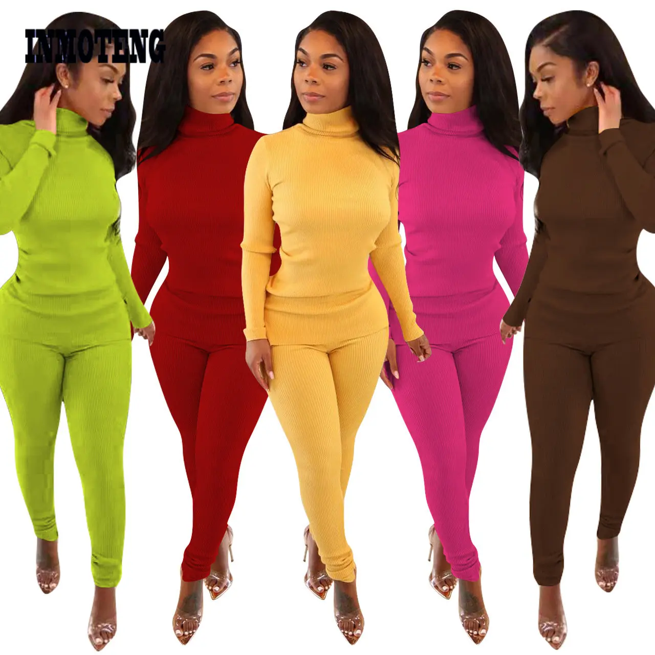 

Повседневный простой костюм из двух предметов с высоким воротником, простая однотонная одежда, брюки-карандаш с высокой талией, костюмы-сви...