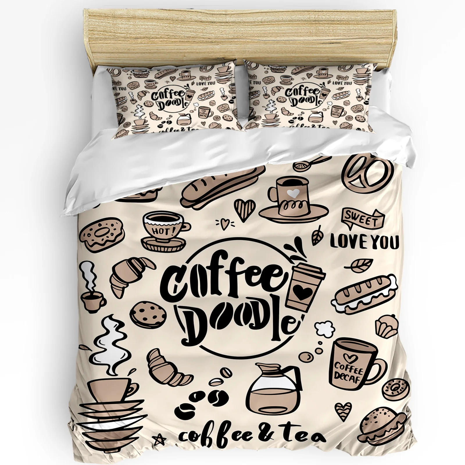 

Tan Coffee Beans Bread Duvet Cover Bed Bedding Set For Double Home Textile Quilt Cover Pillowcases Bedroom Bedding Set No Sheet