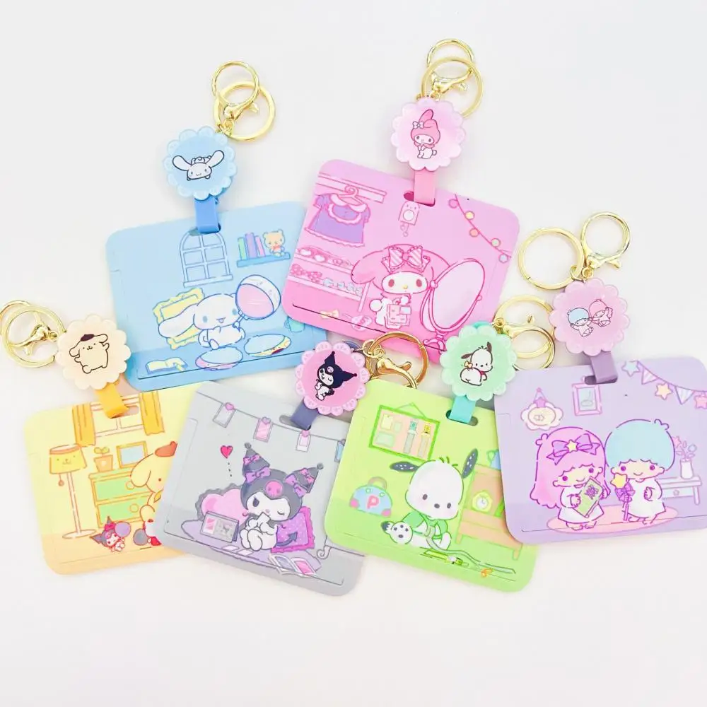 

Student Card Sleeve Sanrio Kuromi Hello Kt Stretchable Dolls Kawaii 8Cm Cinnamoroll Plush My Melody Decorative Gifts Childrens