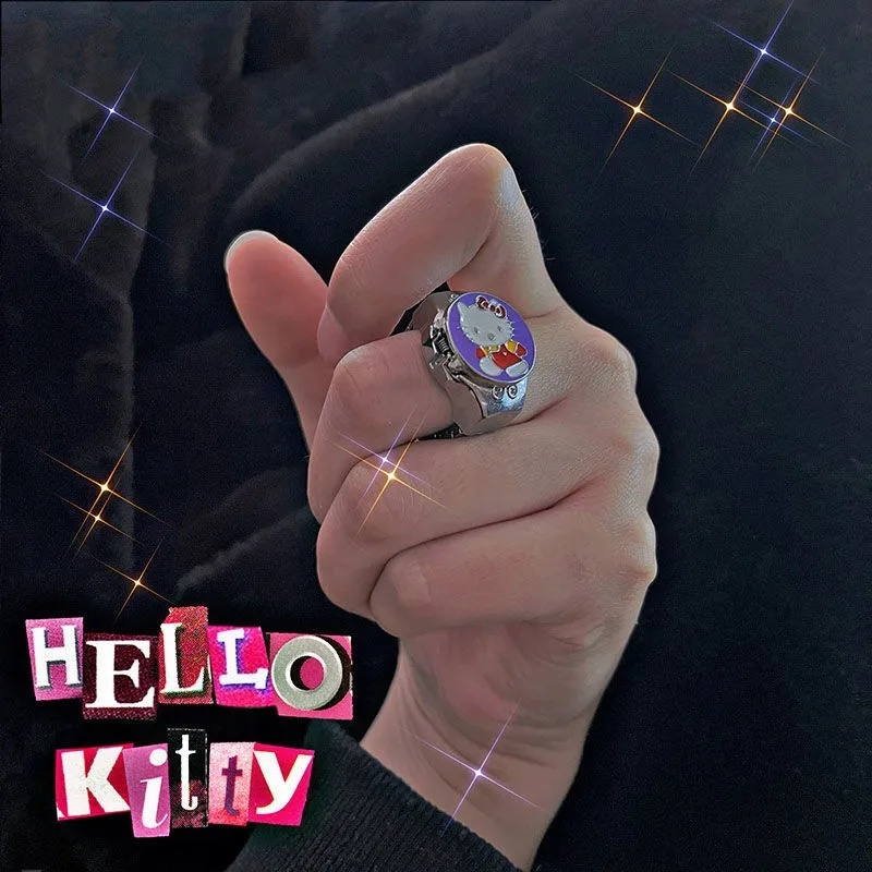 

kawaii sanrio hello kitty Kuromi Cinnamoroll ring watch Anime figure clamshell retractable strap adjustable girl festival Gift