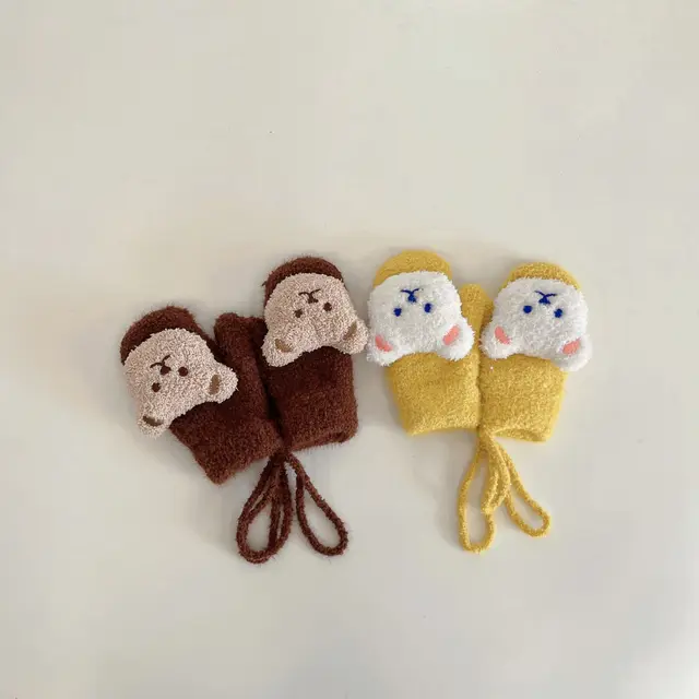 1-4Y Cartoon Bear Baby Mittens Winter Warm Kids Baby Girl Gloves Knitted Children Toddler Thick Teething Mitten Handschoen 3