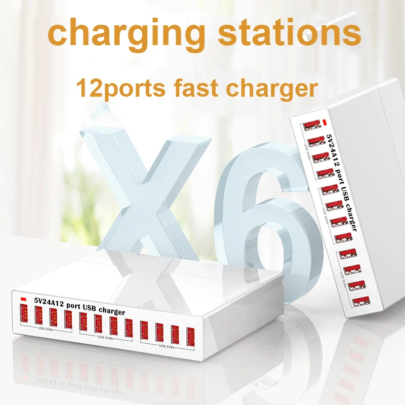 

12 USB Ports Quick Charge Charger Station Dock With Cable 120W US AU EU UK Plug for iphone ipad PC Kindle Multi USB Charger