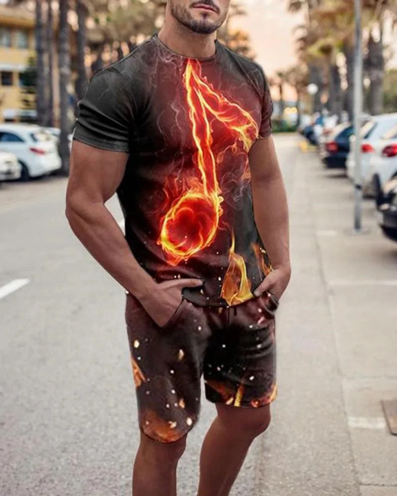 

Casual Short Sleeves Print T-Shirt+shorts Suits Streetwear Oversize Clothes Men Sets Summer Tracksuit Fashion Clothing For Man