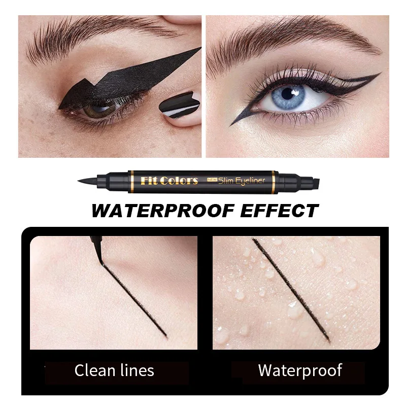 

2 In1 Eyeliner Eyeliner Stamp Double-Headed Seal Liquid Pencil Waterproof Lasting Tattoo Triangle Seal Eye Liner Eye Makeup Tool
