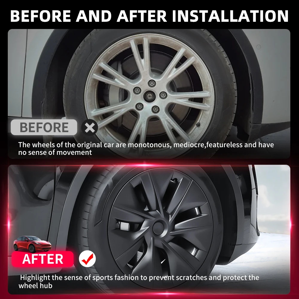 Фото 4PCS 19 Inch Wheel Caps For Tesla Model Y Wheel Cover Performance Replacement Wheel Hub Cap Full Rim Cover Accessories 2018-2024 №2