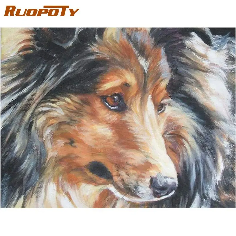 

RUOPOTY Acrylic Painting By Numbers Frame Paint By Numbers On Canvas Dog Number Wall Decors For Adults Gift HandiCrafts