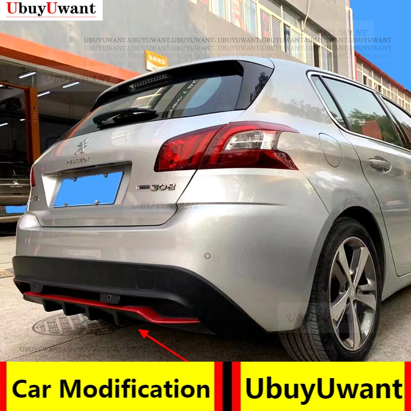 

For Peugeot 308 Black With Red Car Rear Bumper Diffuser Spoiler Lip Splitter Rear Bumper Lip Protector Guard 2014-2018