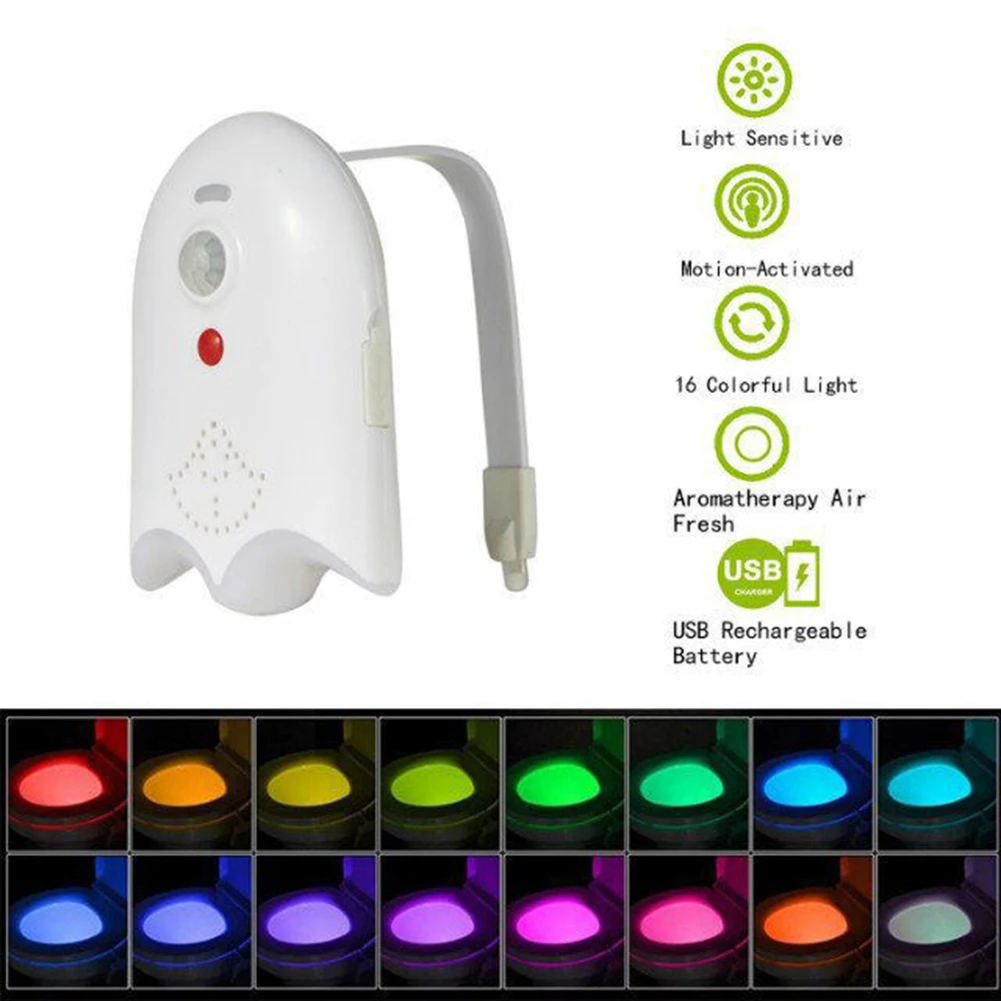 

Toilet Night Light Motion Activated 16 Colors Changing Toilet Bowl Illuminate Nightlight USB Rechargeable Lamp For Bathroom