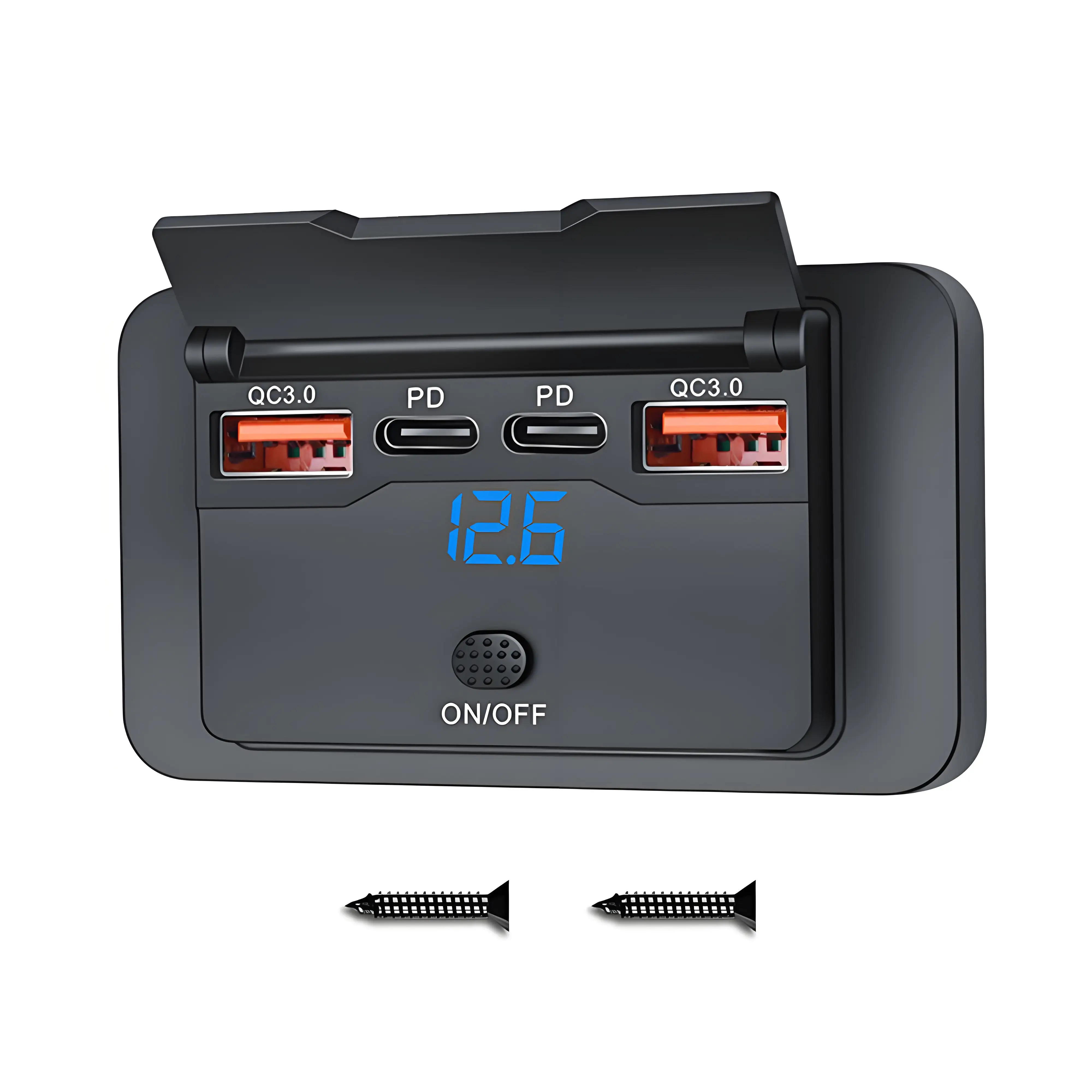 

Модернизированная 4-портовая розетка 12 В RV USB 108 Вт, двойная PD3.0 USB-C 36 Вт и двойная розетка QC3.0 18 Вт для автомобильного зарядного устройства, автобуса, лодки, грузовика