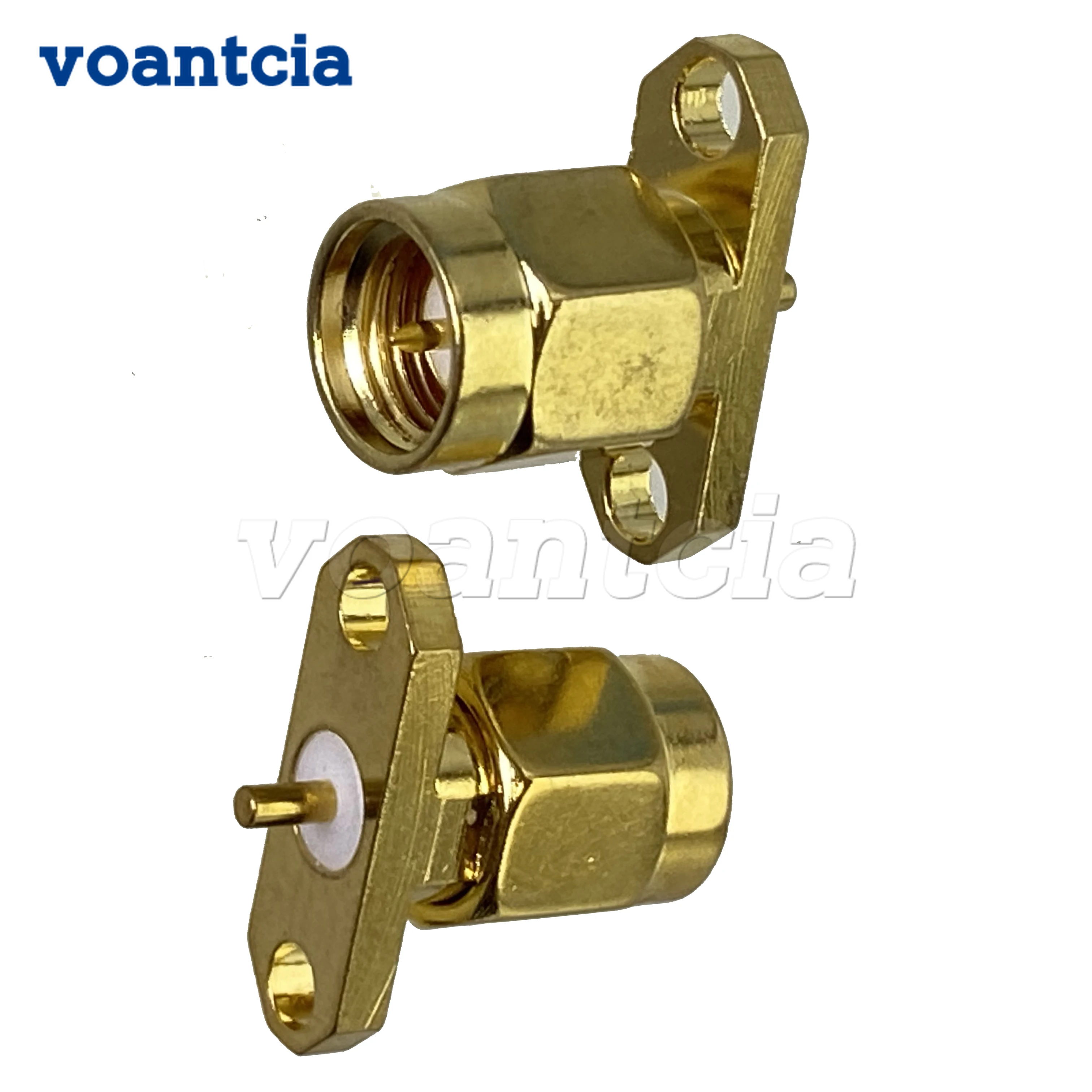 

10pcs SMA Male Plug 2 Holes Flange Connector Solder PCB Mount RF Coaxial Brass 50ohm Wire Terminals Straight New