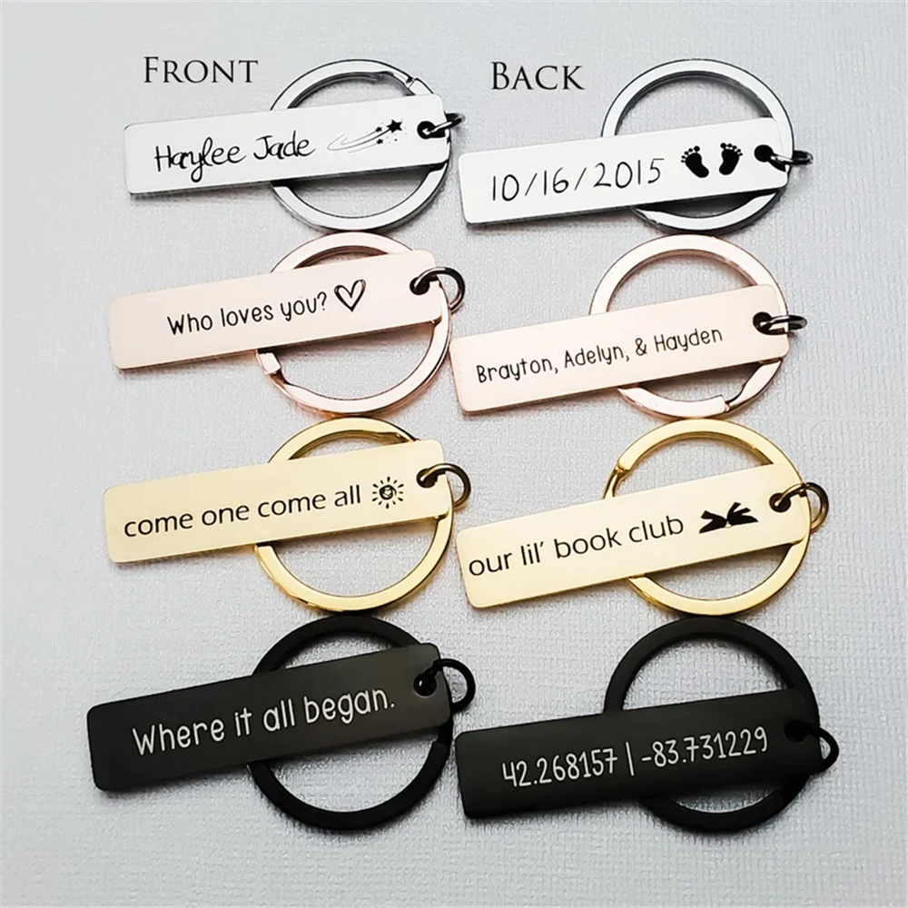 

Personalized Custom Keychain Gift Engrave Name and Date Stainless Steel Bar key chain Men Women Husband Customized Gift Keyring