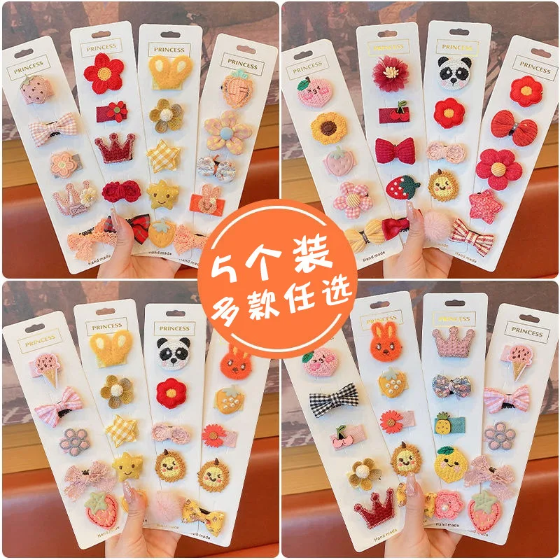 

5Pcs/Set Cute Animal Floral Knitted Hairpin For Baby Girl Princess Clothes Arts Headdress Children's Hair Accessories Barrettes