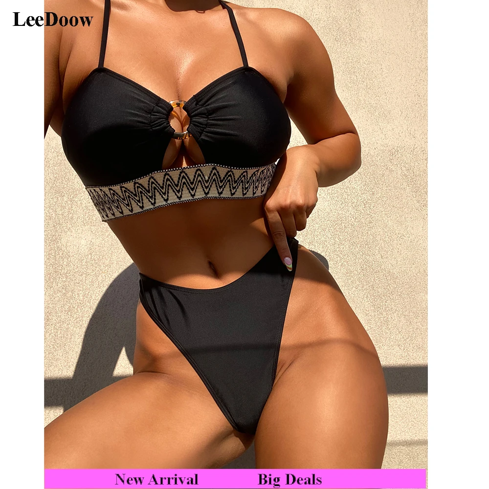

New Women Two-piece Summer Swimsuit Stripe Print Black and White Push Up Swimwear Bikini Set Bathing Beach Bikini Wear