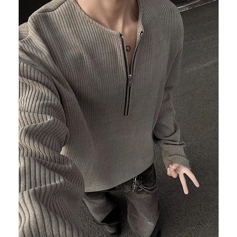 Серый свитер Cleanfit на полумолнии мужской зимний свободный Advanced Sense американский