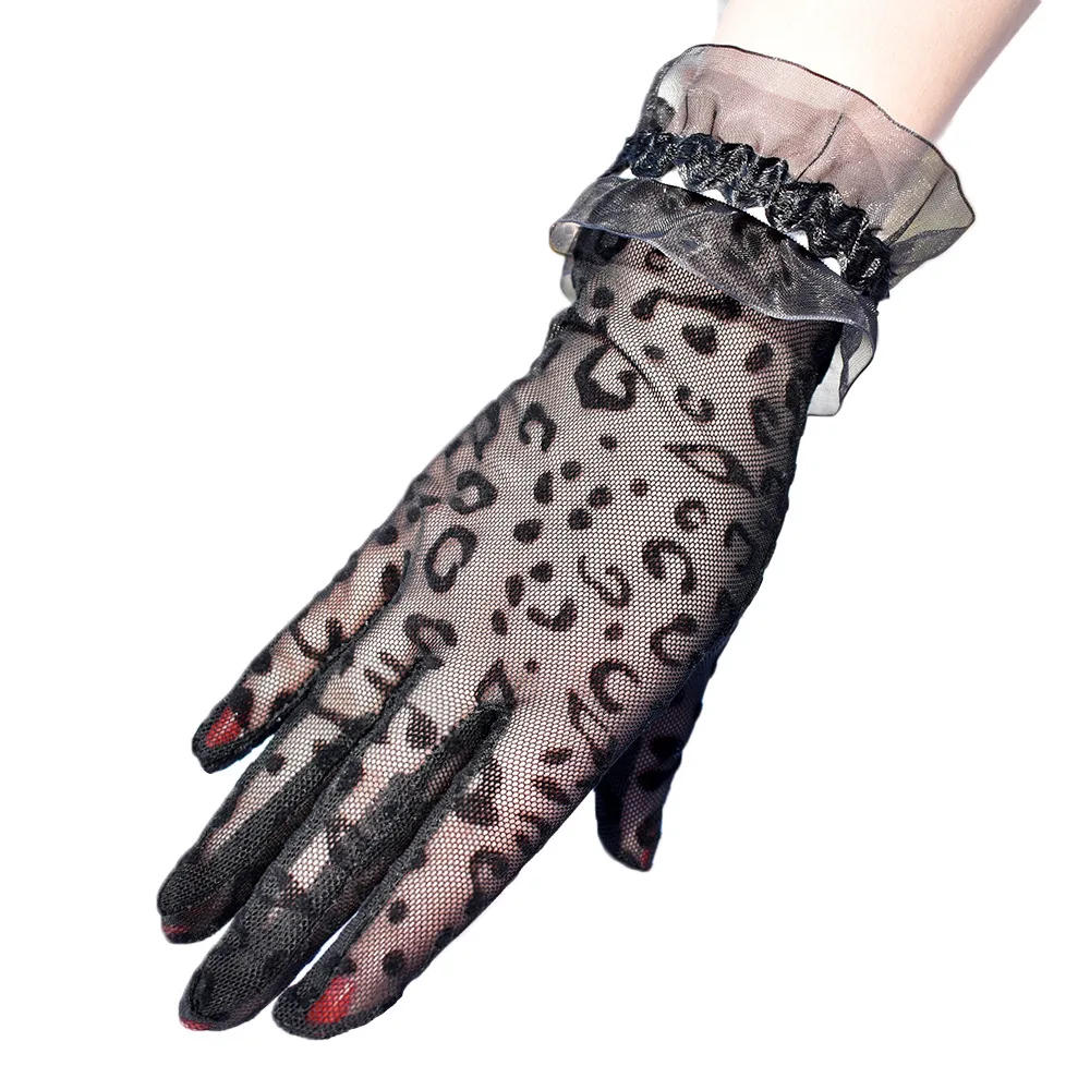 

Spring Summer Fashion Sexy Leopard Print Breathable Mesh Short Driving Sunscreen Women Gloves
