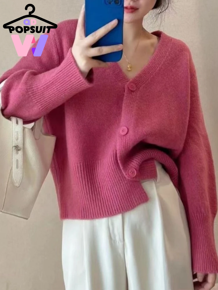 

New in Autumn Winter Women's Knit Cardigan Jacket V-neck Loose Sweater Cardigan Women's Top Fashion Casual Lazy Women Clothes