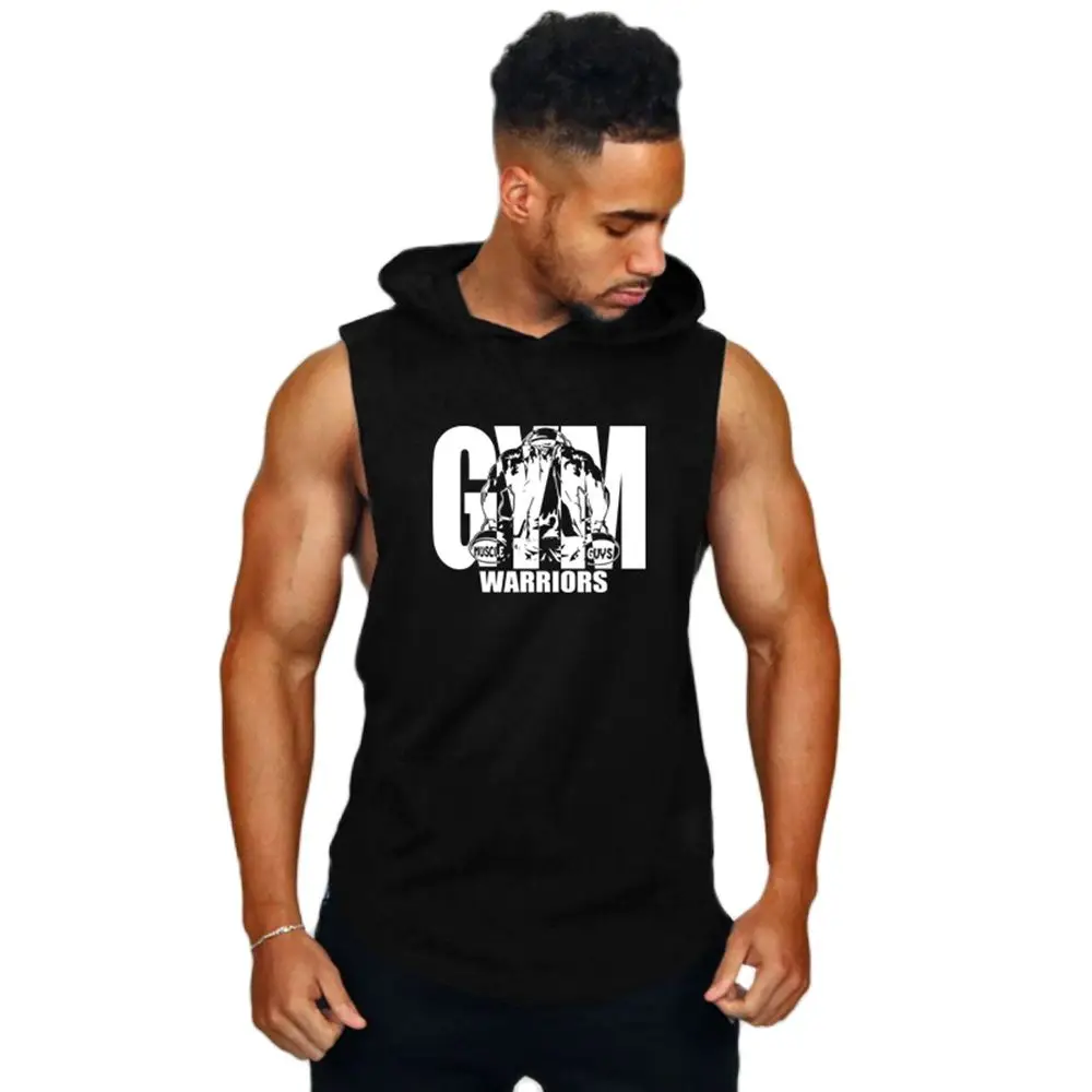 

Muscleguys Gym Clothing Mens Bodybuilding Hooded Tank Top Cotton Sleeveless Vest Sweatshirt Fitness Workout Sportswear Tops Male