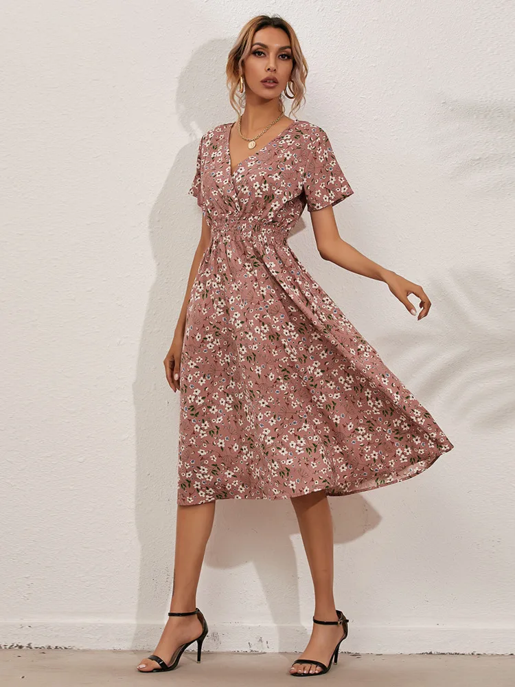 Женское летнее платье DGIRL с цветочным принтом сексуальное женское V-образным