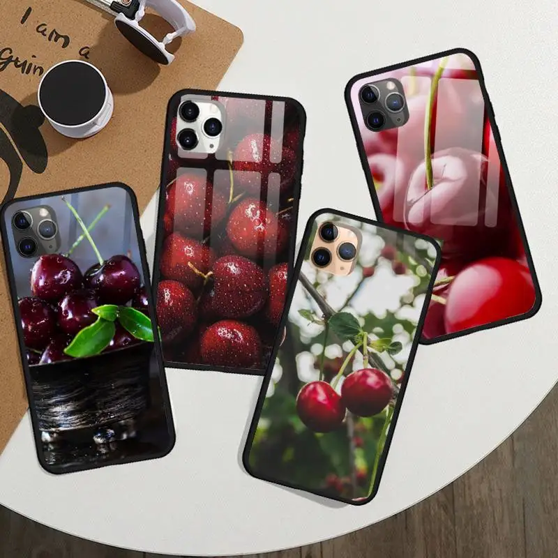 

Fruit Cherry delicious food Phone Case Tempered glass For iphone 11 12 13 PRO MAX mini 6 7 8 plus X XS XR