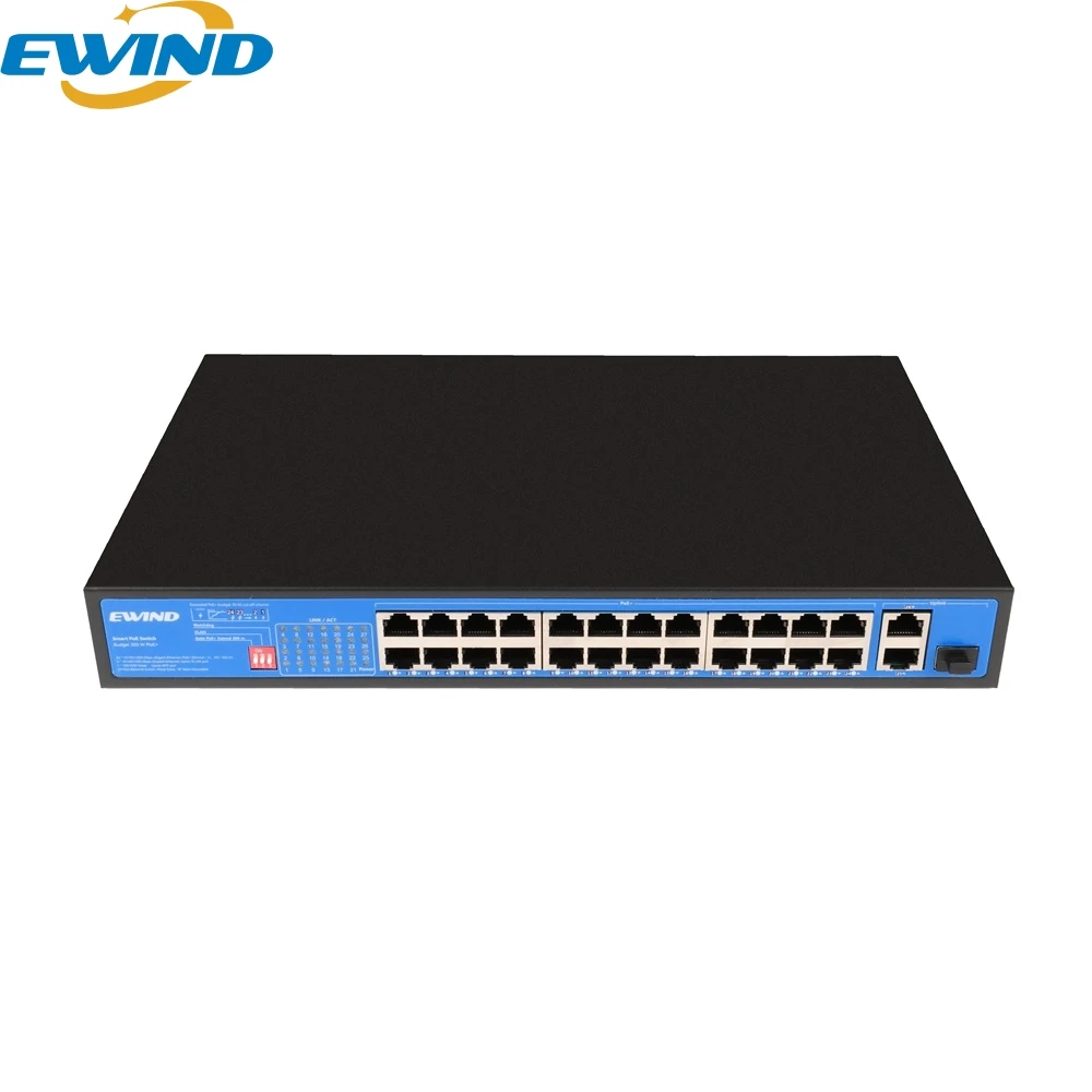 EWIND Full Gigabit POE Switch 24 POE Ports with 2 Gigabit RJ45 and 1*1000M SFP Slot 10/100/1000M Optical Fiber Ethernet Switch