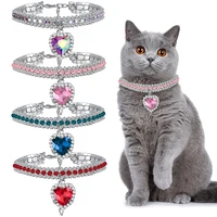 pet collar cat jewelry heart pendant three row diamond necklace