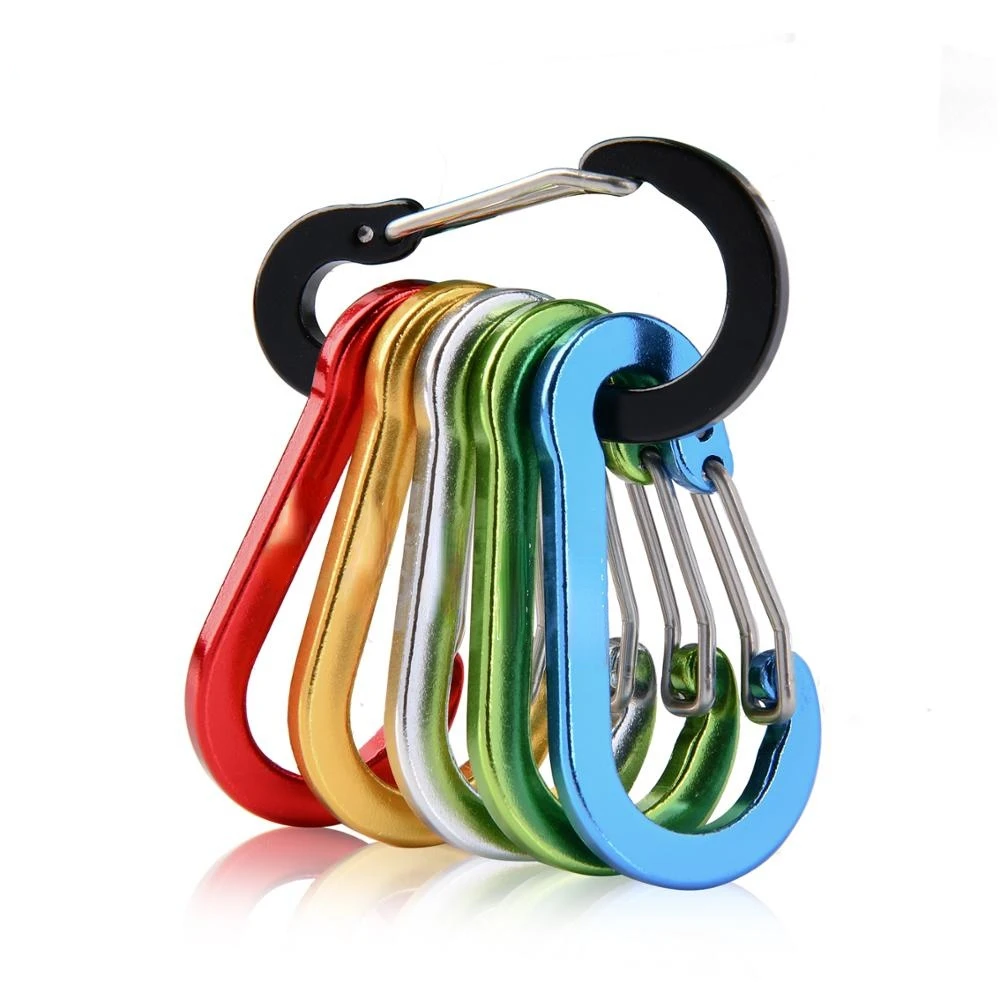 

Steel Small Carabiner Clips Gourd-Shaped Wire Hook Carabiner Outdoor Camping Multi Tool Fishing Acessories 6pcs