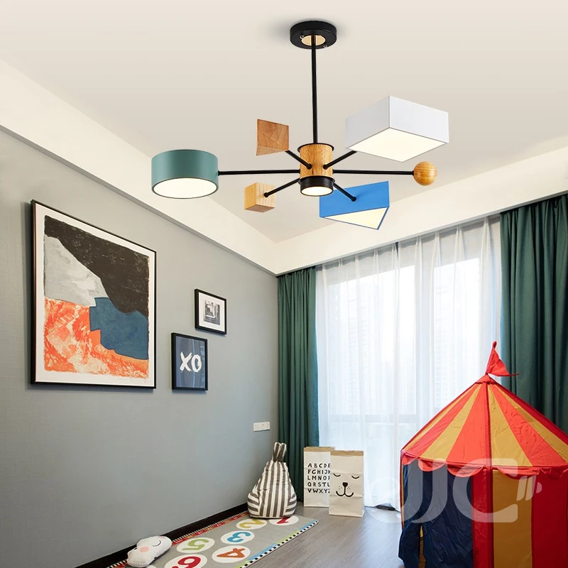 

JJC Macaron Postmodern Ceiling Lamp Macaron Color Ceiling Lamp Nordic Style Wood Art Living Room LED Lamp Interior Lighting