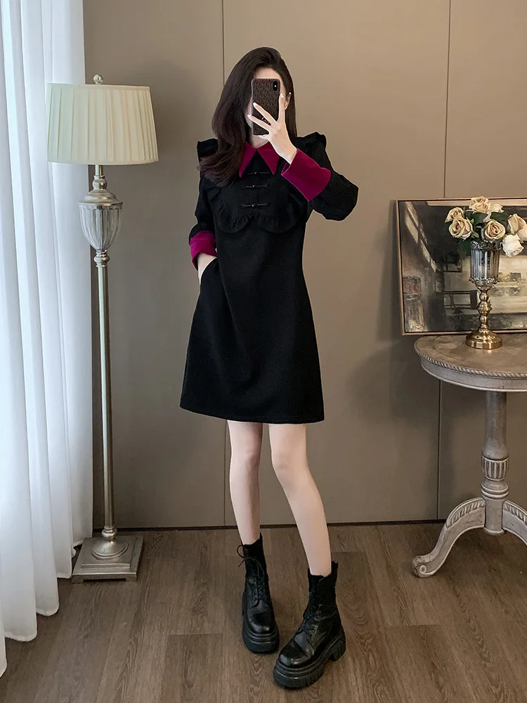 La Chabell новое китайское черное платье в национальном стиле женское осенне-зимнее