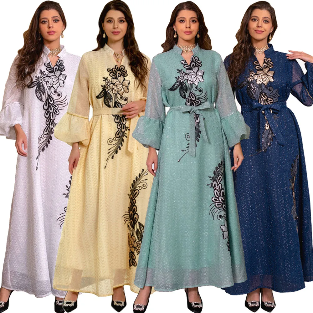 

Eid Mubarak Рамадан абайя вышивка длинное платье Женская Арабская Исламская одежда халат Марокканская халабия кафтан женское платье