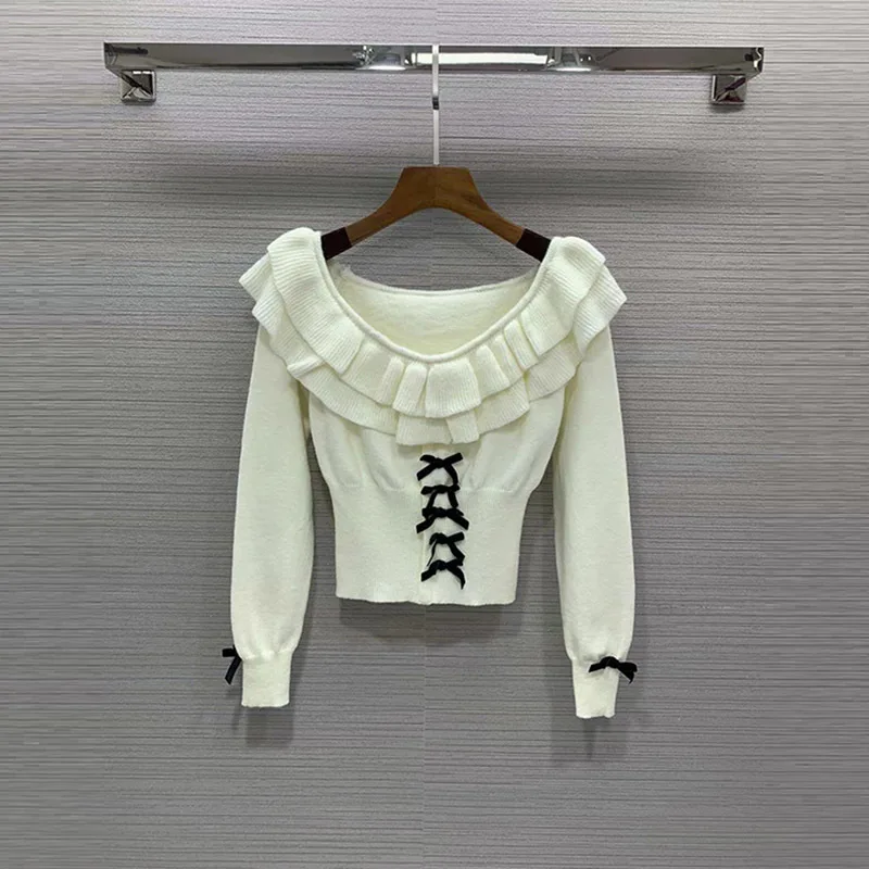 

2023 высококачественный Женский модный Зимний новый милый двойной тонкий стрейчевый вязаный свитер Топ