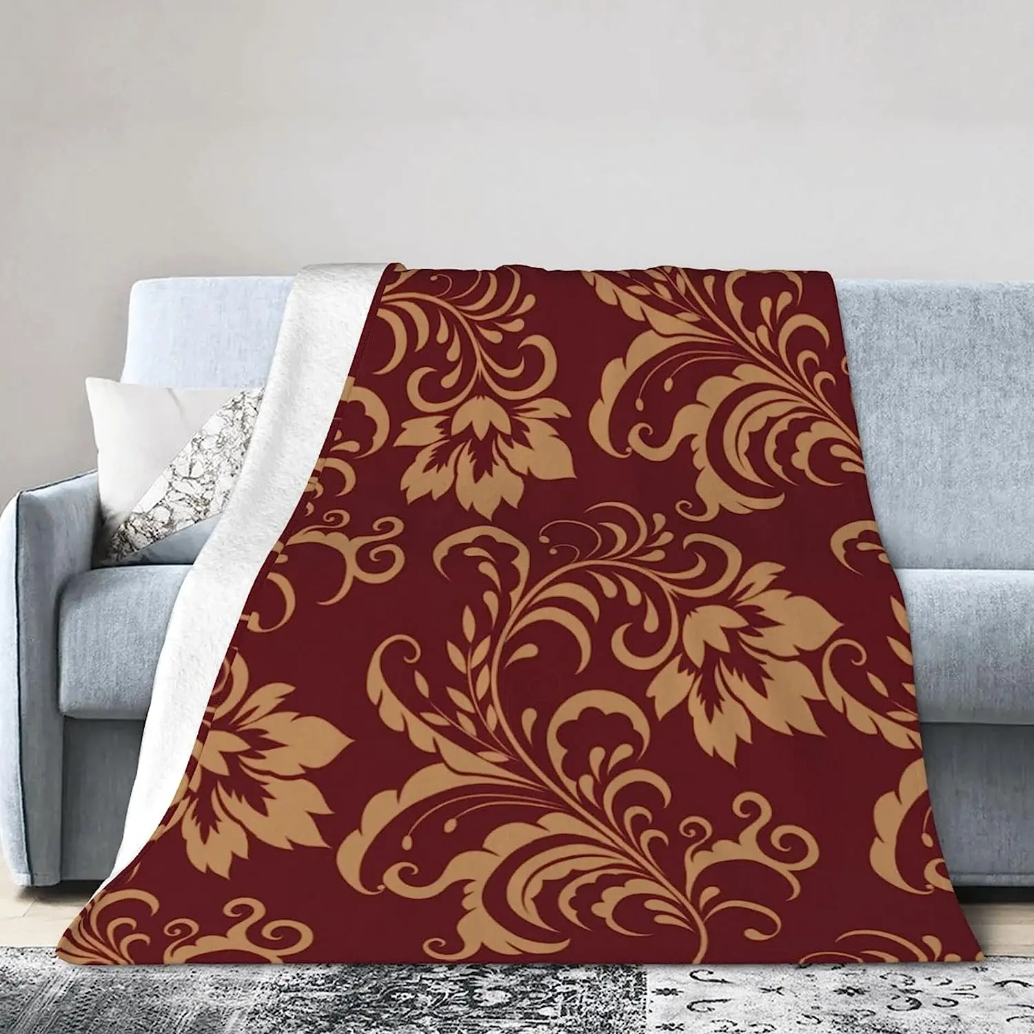 Softest Blanket Throws Lightweight Flower Maroon Gold Floral Classy Burgundy Antique Plush Throw Blankets