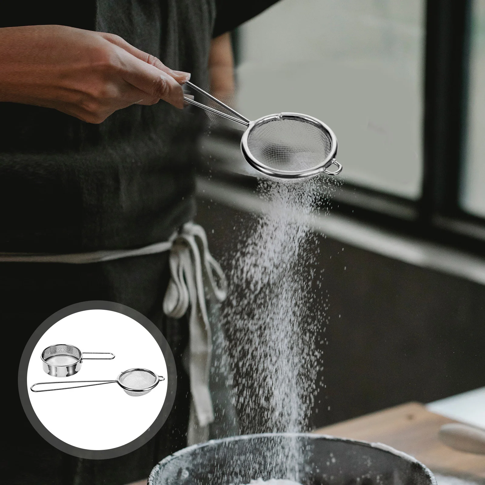 

2 Pcs Hand Held Flour Sieve Kitchen Tool Sifter Stainless Steel Handheld Tools Fine Mesh Strainer