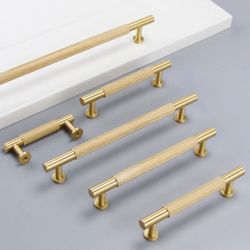 

Nordic Golden Reticulated Drawer Brass Handle Modern Minimalist Light Luxury Pure Copper Wardrobe Cabinet Door Handle