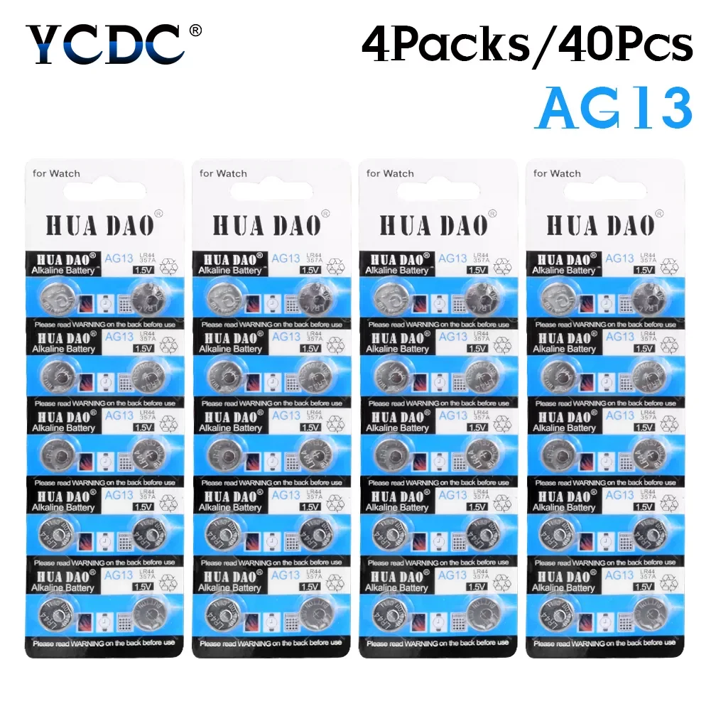 

40pcs/4cards Ag13 Wholesale A76 A76 303 357 Gs14 Lr44 Sr44 Button Battery L1154 LR1154 LR44 MS76 PX675A Alkaline Pila