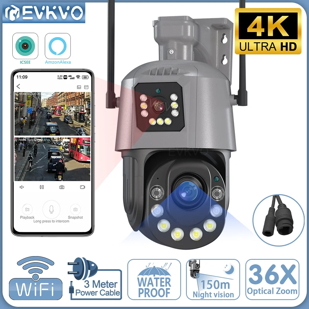 

IP-камера EVKVO, 4K, 8 Мп, PTZ, Wi-Fi, 150 м