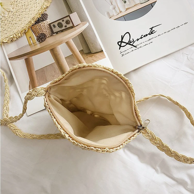 Женская Соломенная Сумка Через Плечо В Богемном Стиле Круглая Тканая