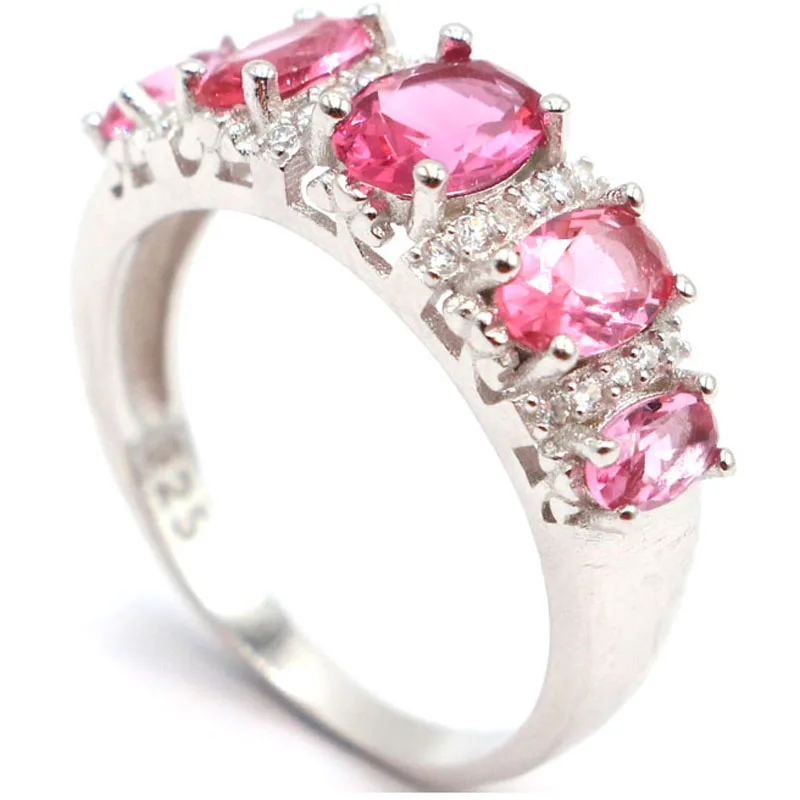 

23x8mm Elegant 3.7g Pink Tourmaline Violet Tanzanite White CZ Gift For Sister 925 Solid Sterling Silver Rings